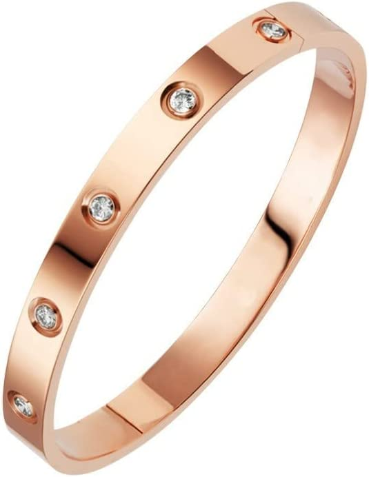 18K Rose Gold LOVE Women's Diamond Bracelet,Mother's Day Valentine's Day Wedding Couple and Birthday Gift, One Size